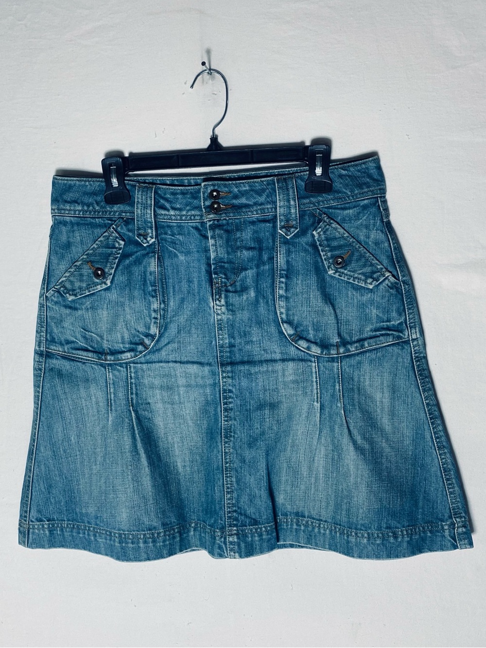 Vintage Y2K Vero Moda Low Rise Denim Mini Skirt M Pleated Utility Cargo Jean